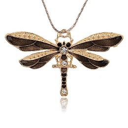 Honeyhandy Vintage Alloy Enamel Pendants, with Rhinestone, Dragonfly, Golden, Black, 42x72.5x5mm, Hole: 3mm