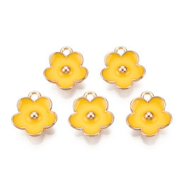 Honeyhandy Light Gold Plated Alloy Enamel Pendants, Flower, Gold, 13x11.5x3mm, Hole: 1.6mm