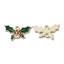 Honeyhandy Alloy Enamel Links Connectors, Christmas Holly Leaves, Green, Golden, 13x20.5x1.2mm, Hole: 1.6mm