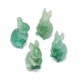 Honeyhandy Natural Green Aventurine Sculpture Display Decorations, for Home Office Desk, Rabbit, 17~19x17~18.5x32~37mm