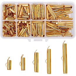 PandaHall Elite 200pcs 5 Size Slide On End Clasp Tubes Slider End Caps Iron Crimp End Tube 11/0 8/0 Seed Bead Slider Clasp for Multi-Strand Necklace Bracelet Jewelry Making (10mm, 13mm, 20mm, 25mm, 30mm)