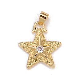 Honeyhandy Brass Micro Pave Cubic Zirconia Pendants, Real 18K Gold Plated, Lead Free & Cadmium Free, Star, Clear, 20.5x18.5x3mm, Hole: 4x3mm