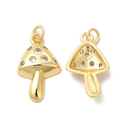 Honeyhandy Rack Plating Brass Micro Pave  Cubic Zirconia Pendants, with Jump Rings, Cadmium Free & Lead Free, Mushroom, Real 18K Gold Plated, 21x12x4mm, Hole: 3mm