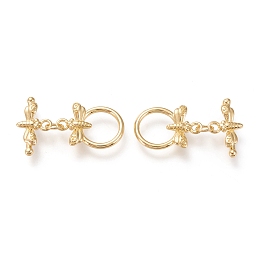 Honeyhandy Brass Toggle Clasps, Long-Lasting Plated, Dragonfly, Real 18K Gold Plated, Ring: 18x13x2.5mm, Hole: 1.8mm, Bar: 17.5x9.5x3mm, Hole: 1.8mm