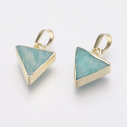 Honeyhandy Natural Amazonite Pendants, with Brass Findings, Triangle, Golden, 13~15x11~13x4mm, Hole: 4x6mm