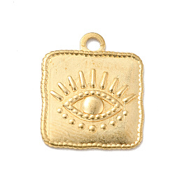 Honeyhandy Brass Pendants, Square with Eye, Golden, 22x19x12mm, Hole: 1.6mm