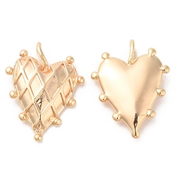 Honeyhandy Brass Pendants, Heart with Rhombus Pattern Charm, Real 18K Gold Plated, 19x14x4mm, Hole: 2x3.4mm