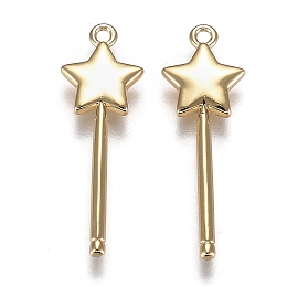 Honeyhandy Brass Pendants, Long-Lasting Plated, Cadmium Free & Lead Free, Star Magic Stick, Golden, 27x9x2mm, Hole: 1.4mm