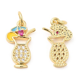 Honeyhandy Brass with Cubic Zirconia Enamel Pendants, Long-Lasting Plated, Lead Free & Cadmium Free, Cocktail Glass, Real 18K Gold Plated, 17.5x10x4mm