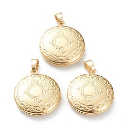 Honeyhandy Brass Locket Pendants, Photo Frame Pendants for Necklaces, Long-Lasting Plated, Flat Round, Real 18K Gold Plated, 23x20x5.5mm, Hole: 5.5x4mm, 14mm Inner Diameter