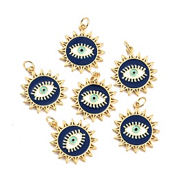 Honeyhandy Brass Enamel Pendants, Long-Lasting Plated, Sun with Eye, Real 18K Gold Plated, 22x19.5x1.5mm, Hole: 3.6mm