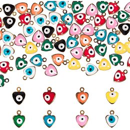 PandaHall Elite 160pcs 8 Color Heart Evil Eye Enamel Charms Pendants Mini Alloy Golden Tone Heart with Evil Eyes Charms for DIY Bracelet Necklace Earring Jewelry Accessories, 9x7x5mm