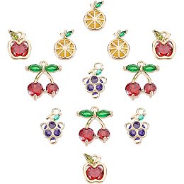 SUNNYCLUE 1 Box 4 Styles Fruit Charm Pendant Brass Micro Pave Cubic Zirconia Charms Colorful Rhinestone Cherry Grape Lemon Apple Pendants for DIY Bracelets Crafts Making Supplies