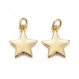 Honeyhandy Brass Pendants, Long-Lasting Plated, Star, Real 18K Gold Plated, 11.5x10x1.5mm, Jump Ring: 5x0.7mm, Inner Diameter: 1/8 inch(3.5mm)