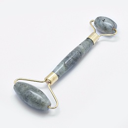 ARRICRAFT Natural Labradorite Brass Face Massager, Facial Rollers, Golden, 146~150x54~58x19~22mm