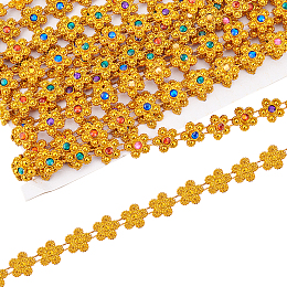 FINGERINSPIRE Ethnic Style Plastic Beaded Trim Garland Strand, with Colorful Acrylic Rhinestone, for Decorating Garment Accessories, Gold, 1/2x1/8 inch(14x4mm), about 9.84 Yards(9m)/Card