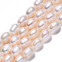 Natural Cultured Freshwater Pearl Beads Strands, Rice, Creamy White, 8~9x6~7mm, Hole: 0.7mm, about 42~43pcs/strand, 14.37 inch~14.76 inch(36.5~37.5cm)