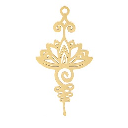 Honeyhandy Stainless Steel Pendants, Lotus Charms, Golden, 34x17x1.5mm, Hole: 1.2mm