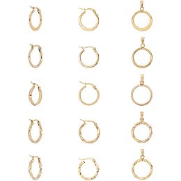 UNICRAFTALE About 5 Sizes Ring 10 Sets Hoop Earrings and Pendants Golden Stainless Steel Jewelry Set Frames Twisted & Ring Metal Jewelry Pendant Earring for Jewelry Making