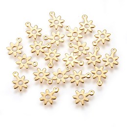 Honeyhandy 304 Stainless Steel Charms, Flower, Golden, 10.7x8x0.6mm, Hole: 1.2mm