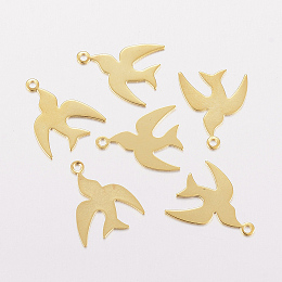 Honeyhandy 201 Stainless Steel Charms, Swallow, Golden, 14x11x0.4mm, Hole: 1mm