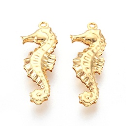 Honeyhandy 304 Stainless Steel Pendants, Sea Horse, Golden, 26.5x10x4mm, Hole: 1mm