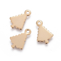 Honeyhandy 201 Stainless Steel Charms, Christmas Trees, Stamping Blank Tag, Golden, 14x9~9.5x0.6~0.8mm, Hole: 1.4mm