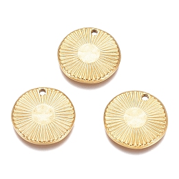 Honeyhandy Textured Flat Round 304 Stainless Steel Pendants, for Craft Jewelry Making, Golden, 15x1.5mm, Hole: 1.4mm