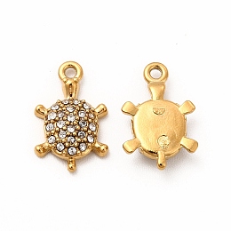 Honeyhandy Ion Plating(IP) 316 Surgical Stainless Steel with Crystal Rhinestone Charms, Turtle, Real 18K Gold Plated, 13x8x3mm, Hole: 1mm