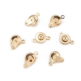 Honeyhandy 201 Stainless Steel Snap Clasps, Flat Round, Golden, 15x9x5mm, Hole: 1.5mm and 2mm