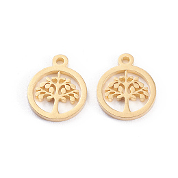 Honeyhandy 304 Stainless Steel Charms, Laser Cut, Ring with Tree of Life, Golden, 12x10x1mm, Hole: 1.2mm