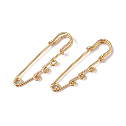 Honeyhandy Ion Plating(IP) 304 Stainless Steel Safety Pins Brooch Findings, Kilt Pins with Triple Loops for Lapel Pin Making, Golden, 51x16x7mm, Hole: 1.8mm, pin: 1.3mm