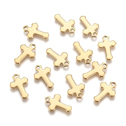 Honeyhandy Ion Plating(IP) 304 Stainless Steel Tiny Cross Charms, Golden, 15x10x1mm, Hole: 2mm