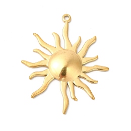 Honeyhandy Ion Plating(IP) 304 Stainless Steel Pendants, Sun Charms, Real 18K Gold Plated, 45x37x3.5mm, Hole: 2mm