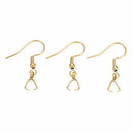 Honeyhandy Ion Plating(IP) 304 Stainless Steel Hooks, Ear Wire, with Ice Pick Pinch Bails, Real 18K Gold Plated, 19x26~28mm, Pin: 0.7mm