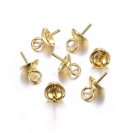 Honeyhandy 201 Stainless Steel Cup Pearl Peg Bails Pin Pendants, For Half Drilled Beads, Golden, 8x5mm, Hole: 2mm, Pin: 0.7mm