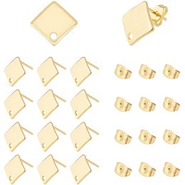 UNICRAFTALE 50pcs Rhombus Stud Earring 304 Stainless Steel Golden Stud Earring with Loop and Butterfly Ear Nuts Findings Stud Earring Findings DIY Pin 0.8mm