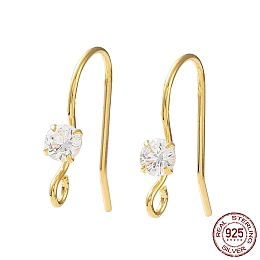 Honeyhandy 925 Sterling Silver with Clear Cubic Zirconia Earring Hooks, Flat Round, Real 18K Gold Plated, 16x3mm, Hole: 1.5mm, Pin: 0.7mm