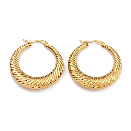 Honeyhandy Ion Plating(IP) 304 Stainless Steel Hoop Earrings, Hypoallergenic Earrings, Textured, Double Horn/Crescent Moon, Real 24K Gold Plated, 34x6mm, Pin: 1mm