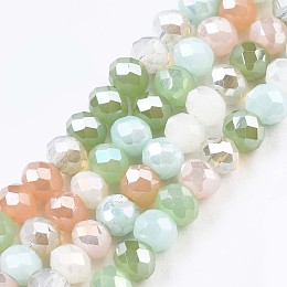 ARRICRAFT Glass Beads Strands, AB Color Plated, Faceted, Rondelle, Light Green, 3.5x3mm, Hole: 0.8mm, about 132~140pcs/strand, 14.80 inches~15.16 inches(37.6cm~38.5cm)