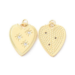 Honeyhandy Rack Plating Brass Micro Pave Cubic Zirconia Pendants, Long-Lasting Plated, Cadmium Free & Lead Free, Heart with Star, Real 18K Gold Plated, 24x18.5x2mm, Hole: 3mm