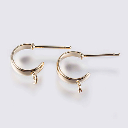 Honeyhandy Brass Stud Earring Findings, Half Hoop Earrings, with Steel Pins, Long-Lasting Plated, Nickel Free, Real 18K Gold Plated, Golden, 13x3mm, Hole: 1.5mm, Pin: 0.8mm