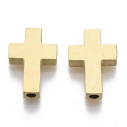 Honeyhandy 304 Stainless Steel Beads, Cross, Golden, 14x10x3mm, Hole: 2mm