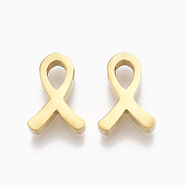 Arricraft 304 Stainless Steel Pendants, Awareness Ribbon, Golden, 12x9x3mm, Hole: 1.8mm