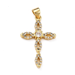 Honeyhandy Brass Micro Pave Clear Cubic Zirconia Pendants, Cross, Real 18K Gold Plated, 28x17.5x3.5mm, Hole: 4x3mm