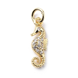 Honeyhandy Brass Micro Pave Cubic Zirconia Charms, with Jump Ring, Sea Horse Charms, Real 18K Gold Plated, 16x5.5x2.5mm, Hole: 3.2mm