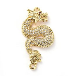 Honeyhandy Brass Micro Pave Cubic Zirconia Links connectors, Dragon, Clear, Golden, 33x15.5x3mm, Hole: 1.6mm