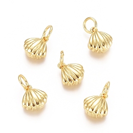 Honeyhandy Brass Charms, with Jump Rings, Scallop Shell Shape, Golden, 9x8x3.5mm, Hole: 3.4mm