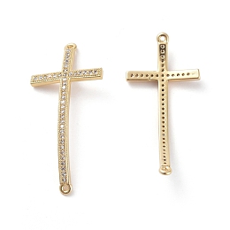 Honeyhandy Brass Micro Pave Cubic Zirconia Links connectors, Cross, Clear, Golden, 35.1x16x2mm, Hole: 0.8mm