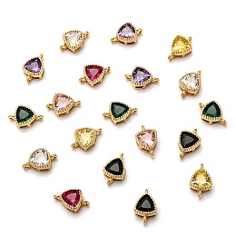 Honeyhandy Real 18K Gold Plated Brass Micro Pave Cubic Zirconia Links Connectors, Long-Lasting Plated, Triangle, Mixed Color, 11.5x7x4mm, Hole: 1.2mm